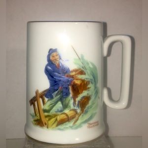 Vintage NORMAN ROCKWELL Braving the Storm 1985 Mug Stein Cup Gold Accents 12 oz